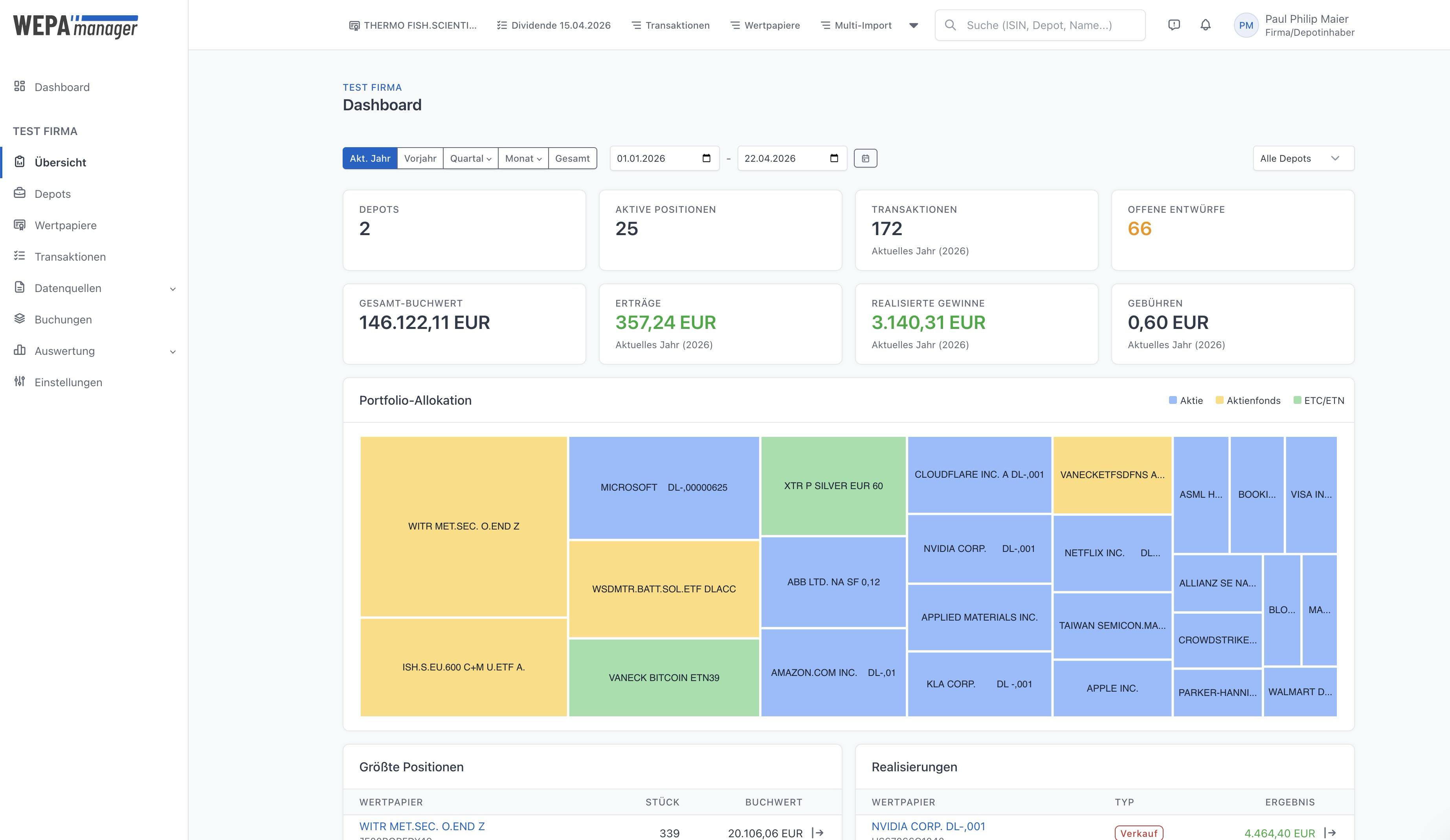 wepa-manager Dashboard